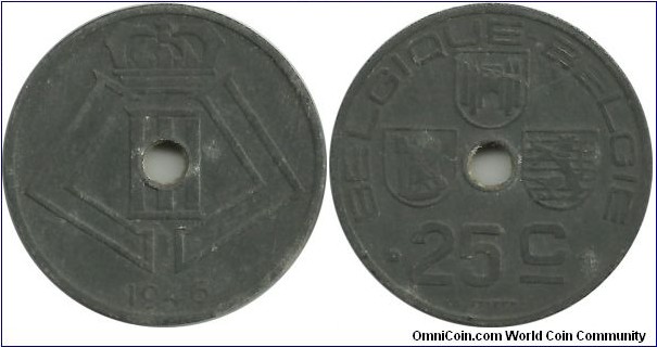 Belgium 25 Centimes 1946-Fr-Dt