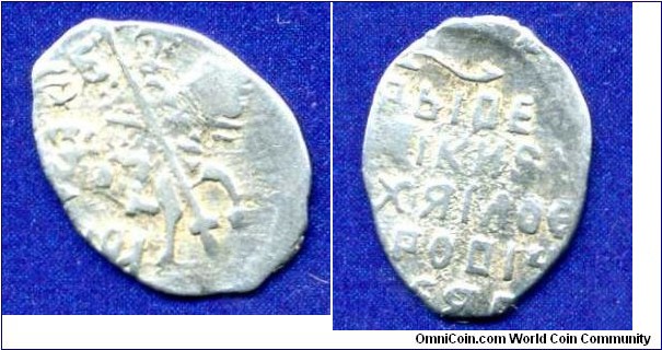 Silver Kopeck.
Tsardom of Russia.
Mikhail Fedorovich Romanov (1613-1645).
Moscow mint.
The coin was found recently near Moscow with the help of Garrett metal detector.

Ag~950f.