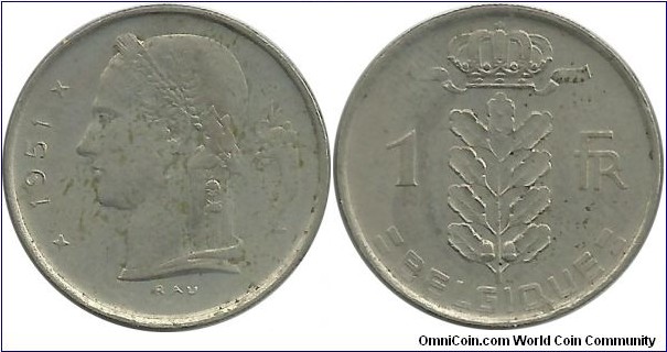 Belgium 1 Franc 1951-French