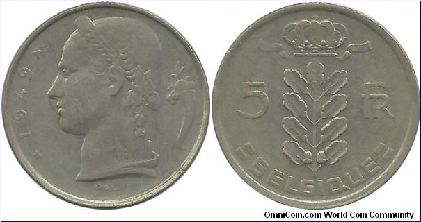 Belgium 5 Francs 1949-French