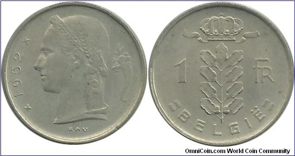 Belgium 1 Franc 1952-Dutch