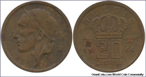 Belgium 20 Centimes 1954-Dutch