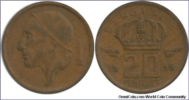 Belgium 20 Centimes 1959-French