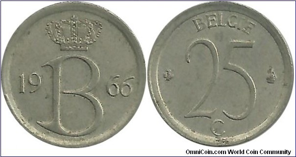 Belgium 25 Centimes 1966-Dutch