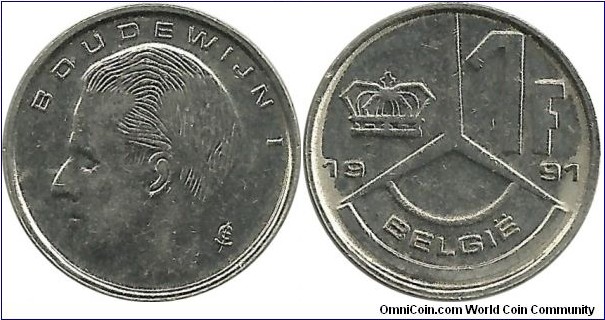 Belgium 1 Franc 1991-Dutch