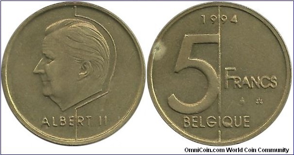 Belgium 5 Francs 1994-French