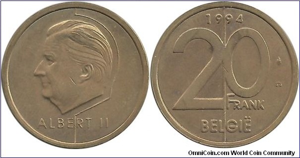 Belgium 20 Francs 1994-Dutch
