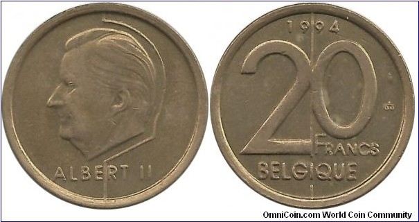 Belgium 20 Francs 1994-French