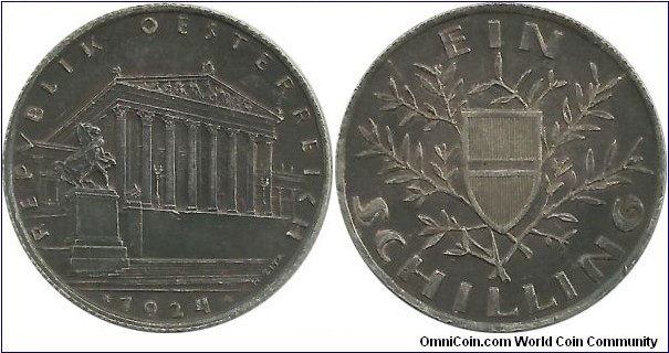 Austria 1 Schilling 1924 - 
10.000 Kronen = 1 Schilling