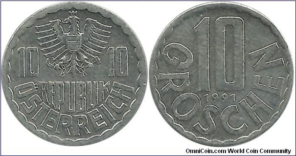 Austria 10 Groschen 1991