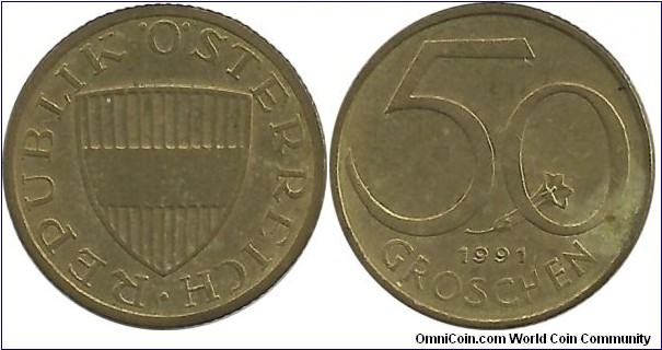 Austria 50 Groschen 1991