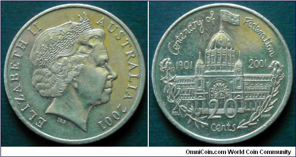 Australia 20 cents.
2001, 100th Anniversary of Federation.