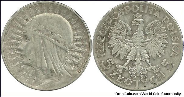 Poland 5 Zlotych 1933 - Queen Jadwiga (1373-1399) 