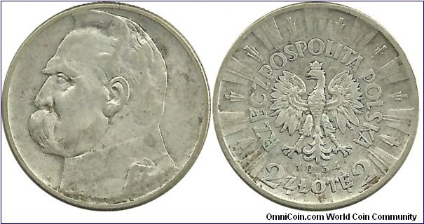 Poland 2 Zlote 1934 - Marshal Józef Piłsudski
