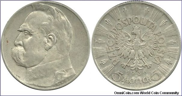 Poland 5 Zlotych 1936 - Marshal Józef Piłsudski