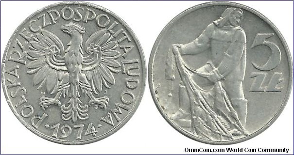 Poland 5 Zlotych 1974