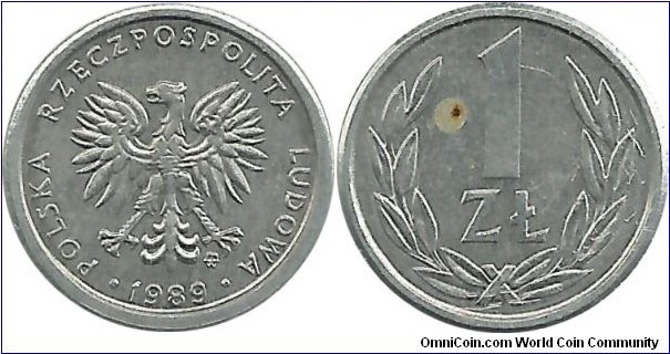 Poland 1 Zloty 1989 - reduced size