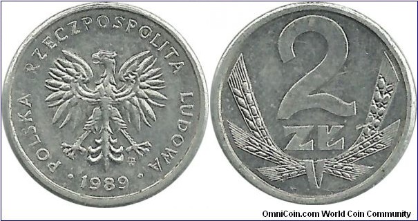 Poland 2 Zlote 1989 - reduced size