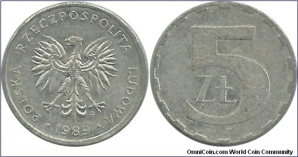 Poland 5 Zlotych 1989 - reduced size