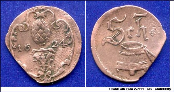 Scheffelmarke (Broad mark).
Free Imperial City Augsburg.


Cu.