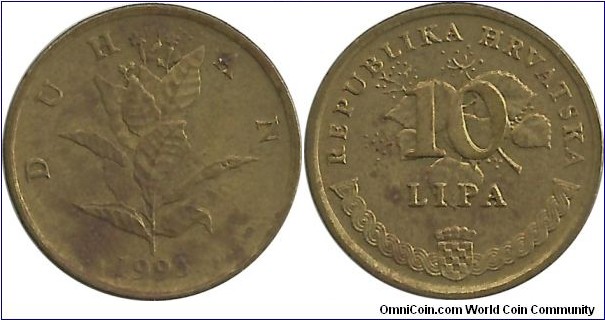 Croatia 10 Lipa 1993 - Croatian - Duhan(Tobacco)