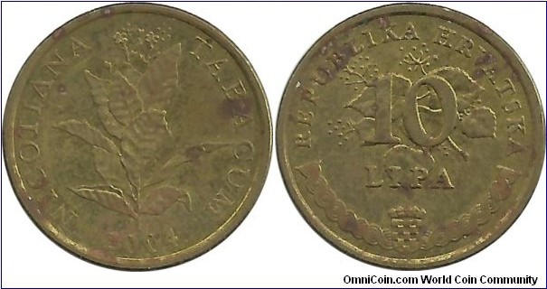 Croatia 10 Lipa 2004 - Latin - Nicotiana Tabacum(Tobacco)