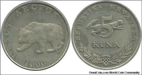 Croatia 5 Kuna 2000 - Latin - Ursus Arctos(Brown Bear)