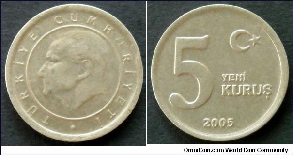 Turkey 5 new kurus.
2005