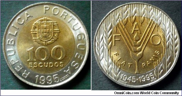 Portugal 100 escudos. 1995, 50th Anniversary of F.A.O. 