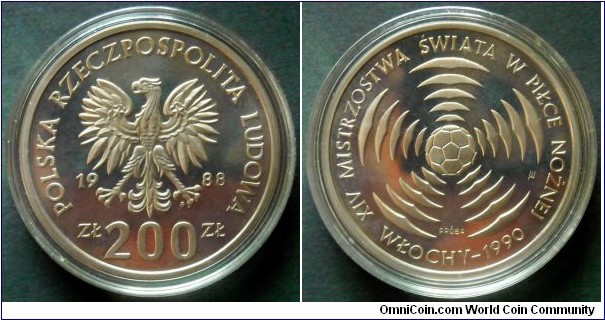 Poland 200 zlotych.
1988, World Football Championship - Italy 1990. Pattern coin.