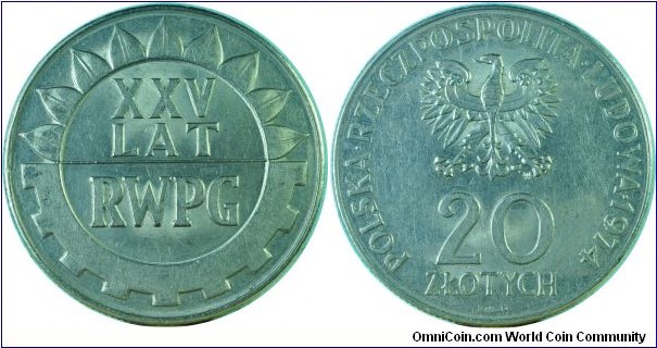 Poland20Zlotych-Anniv.Comcon-y70-1974