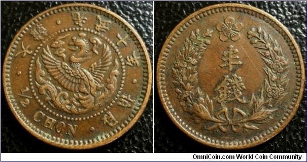 Korea 1906 1/2 chon. Nice condition. Weight: 3.53g. 