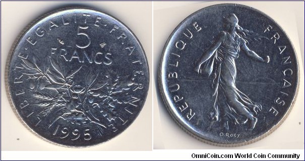 5 Francs (5th French Republic // Nickel plated Copper-Nickel)