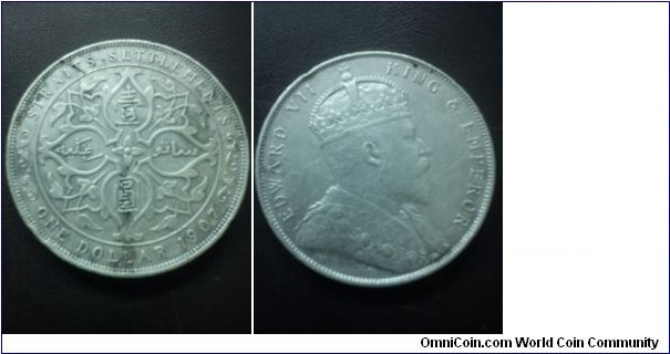 KING EDWARD VII STRAITS SETTLEMENT : 1 DOLLAR 900.SILVER 