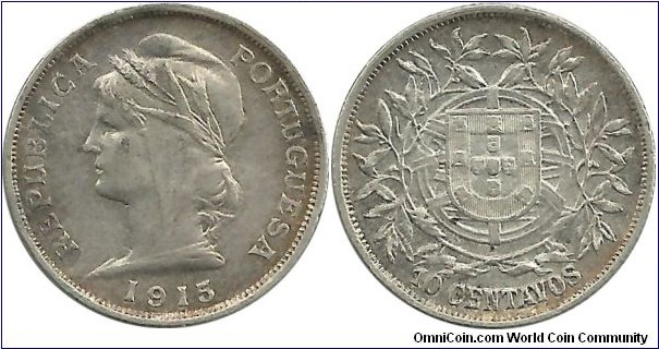 Portugal 10 Centavos 1915-Ag