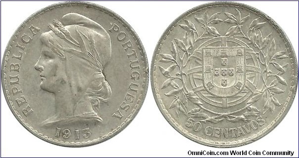 Portugal 50 Centavos 1913-Ag