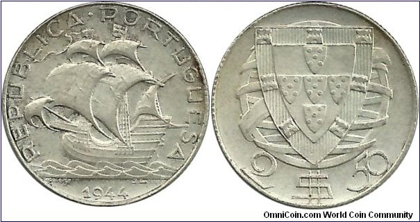 Portugal 2½ Escudos 1944-Ag