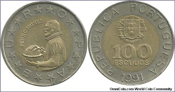 Portugal 100 Escudos 1991 - Pedro Nunes