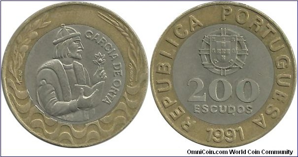 Portugal 200 Escudos 1991 - Garcia de Orta