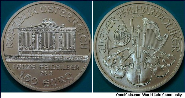 Vienna Philharmonic 1 oz bullion coin (1.5 Euro). Ag