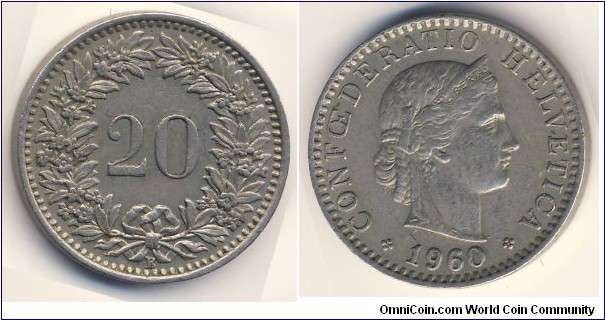 20 Rappen (Swiss Confederation // Copper-Nickel 75/25 non-magnetic)