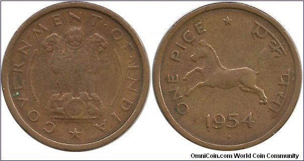 IndiaRepublic 1 Pice 1954(B)