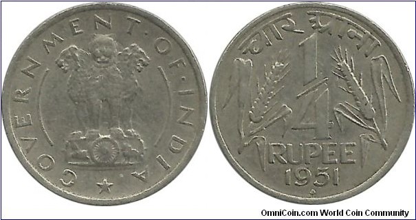 IndiaRepublic ¼ Rupee 1951(B)
