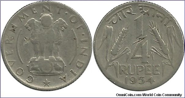IndiaRepublic ¼ Rupee 1954(C) Large-Lion