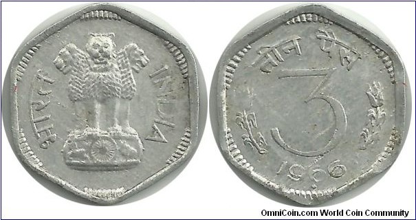 IndiaRepublic 3 Paise 1966(B)