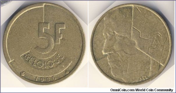 5 Francs (Kingdom of Belgium / King Baudouin I // Brass 5.5g)