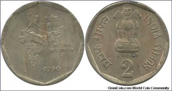 IndiaRepublic 2 Rupees 1990(C)