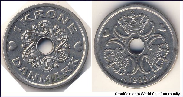1 Krone (Kingdom of Denmark / Queen Margrethe II // Copper-Nickel)