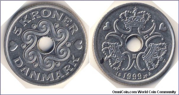 5 Kroner (Kingdom of Denmark / Queen Margrethe II // Copper-Nickel)