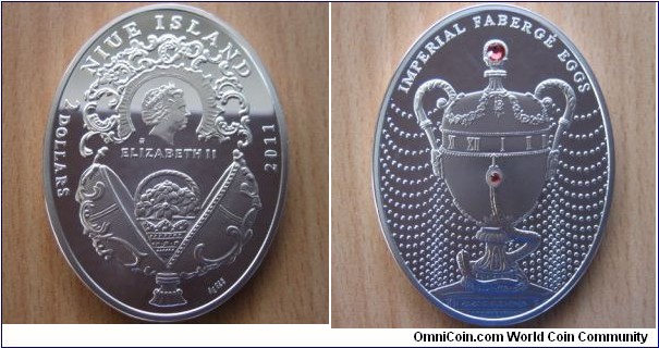 2 Dollars - Fabergé egg, Duchess of Marlborough egg - 56.56 g Ag .925 Proof (with Swarovski crystals) - mintage 7,000